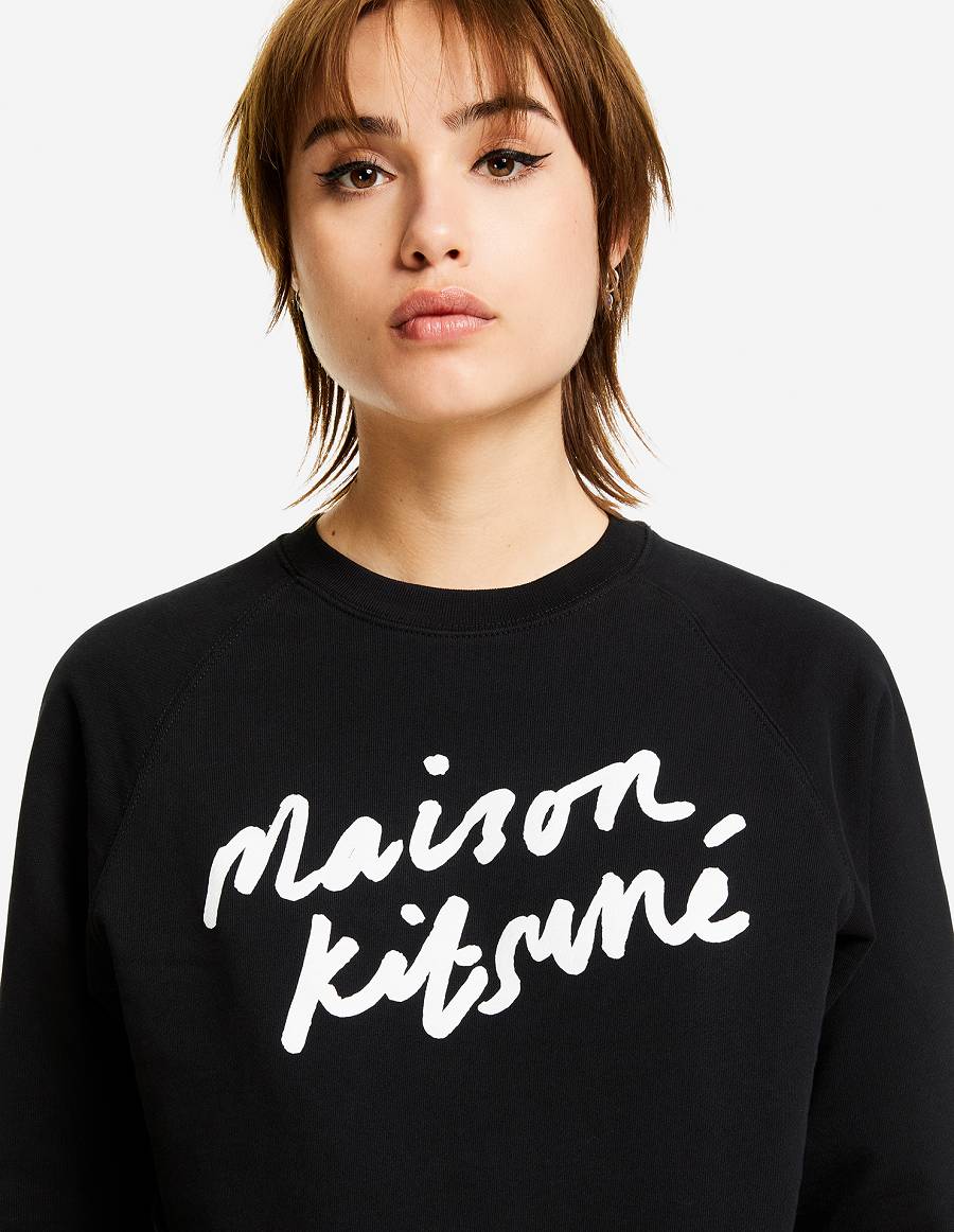 Black Women's Maison Kitsune Handwriting Adjusted Sweatshirts | AU-M0689