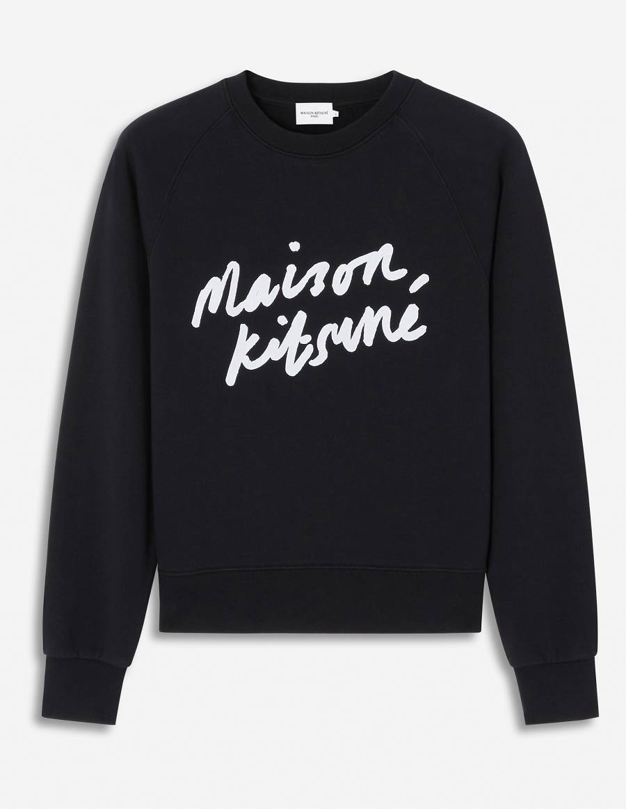 Black Women\'s Maison Kitsune Handwriting Adjusted Sweatshirts | AU-M0689