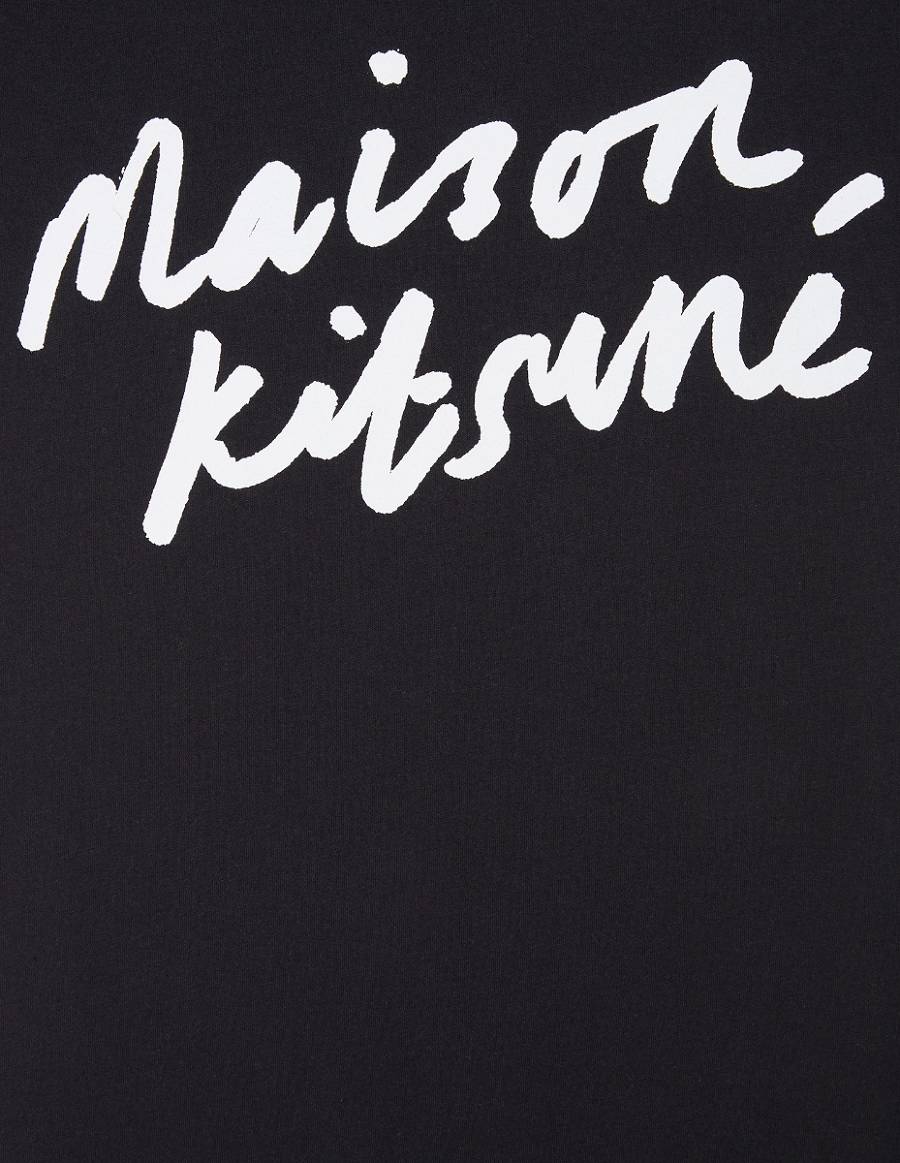 Black Women's Maison Kitsune Handwriting Classic T Shirts | AU-O1653