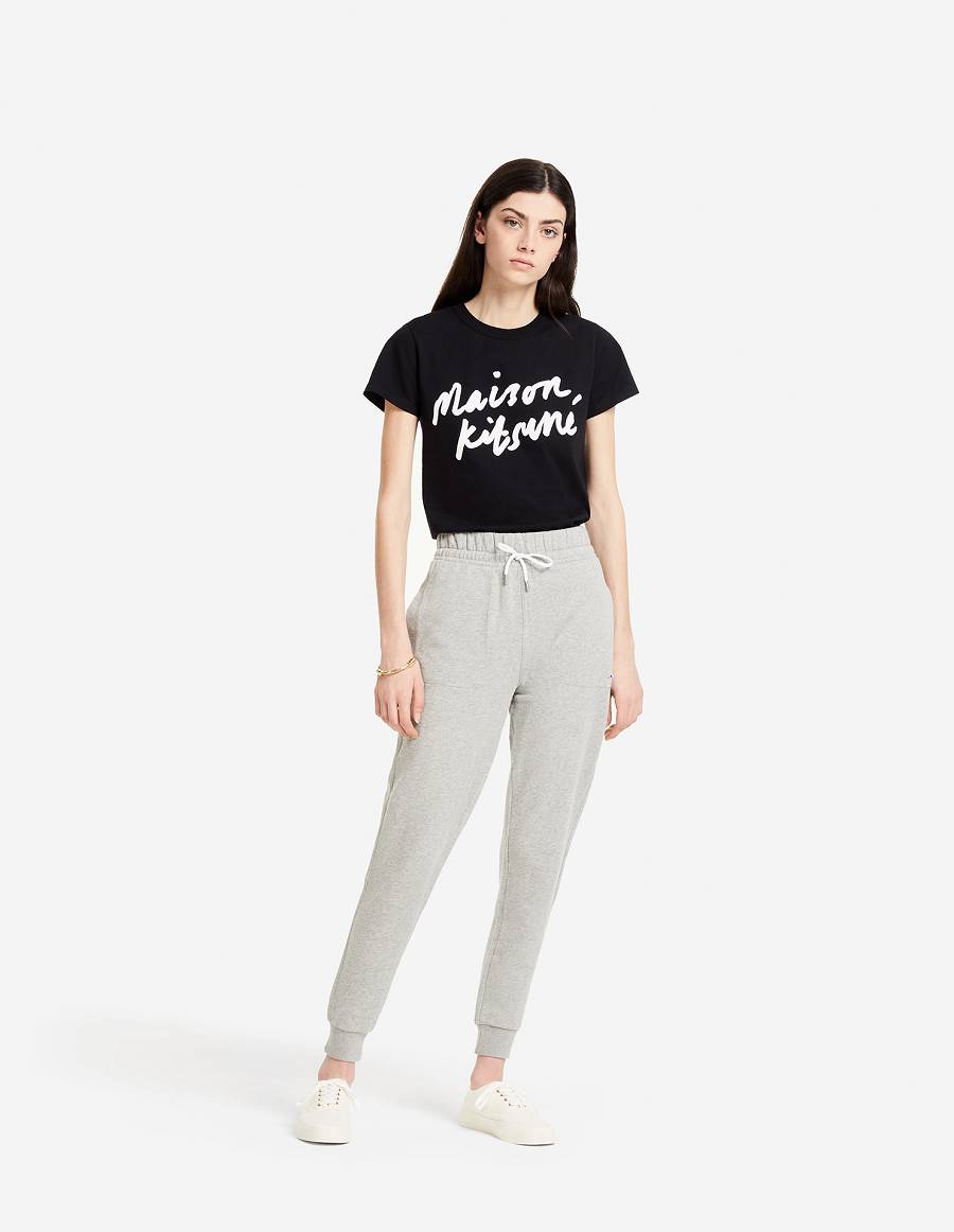 Black Women's Maison Kitsune Handwriting Classic T Shirts | AU-O1653