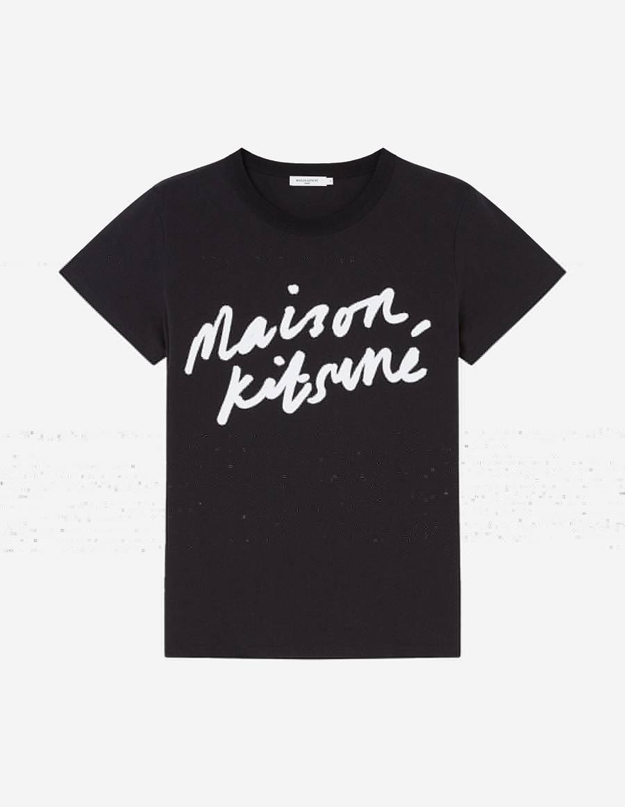 Black Women\'s Maison Kitsune Handwriting Classic T Shirts | AU-O1653