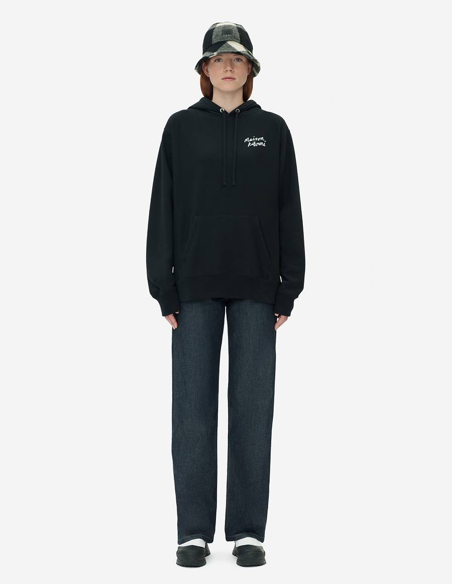 Black Women's Maison Kitsune Mini Handwriting Relaxed Hoodies | AU-Q0902