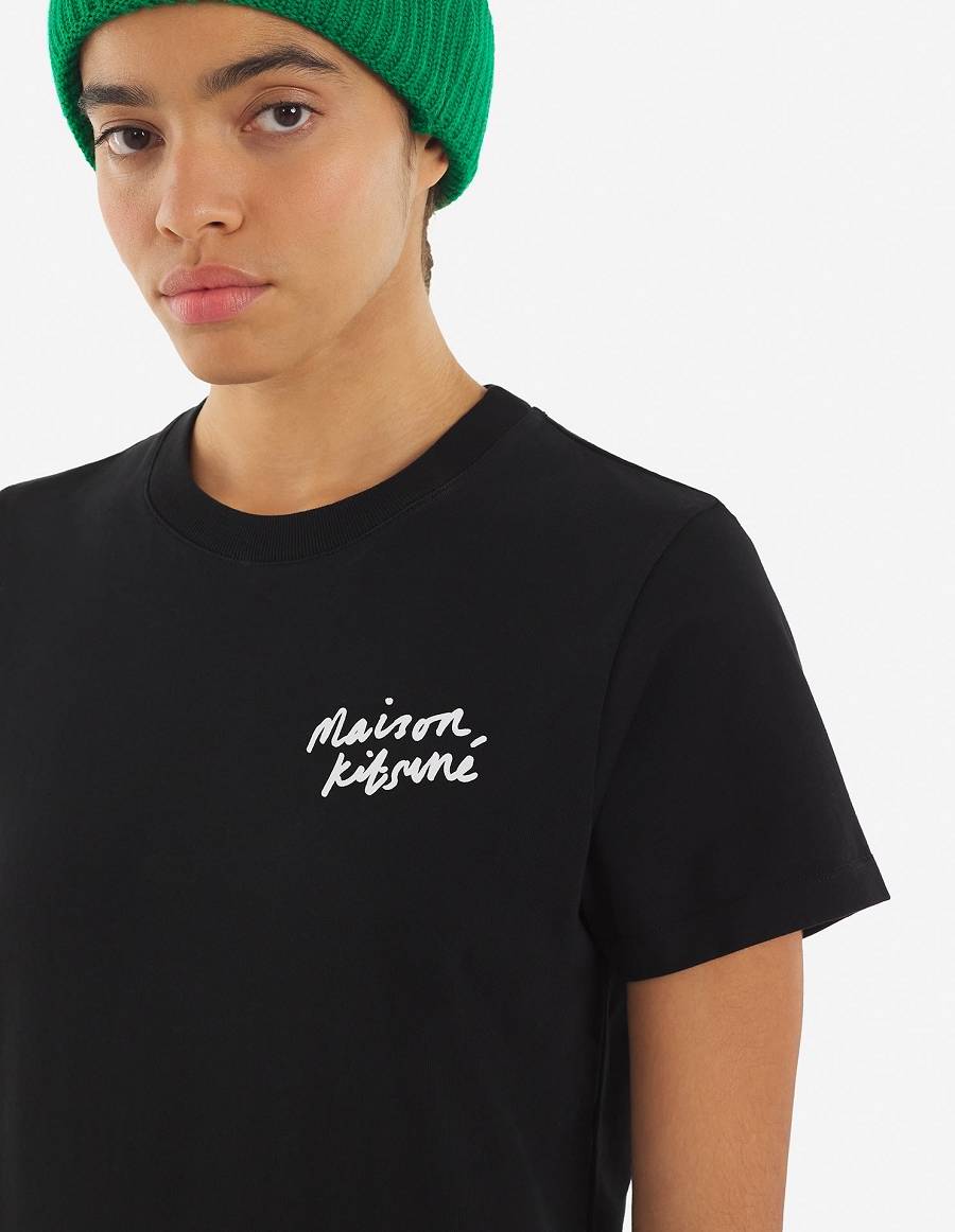 Black Women's Maison Kitsune Mini Handwriting Classic T Shirts | AU-S0652