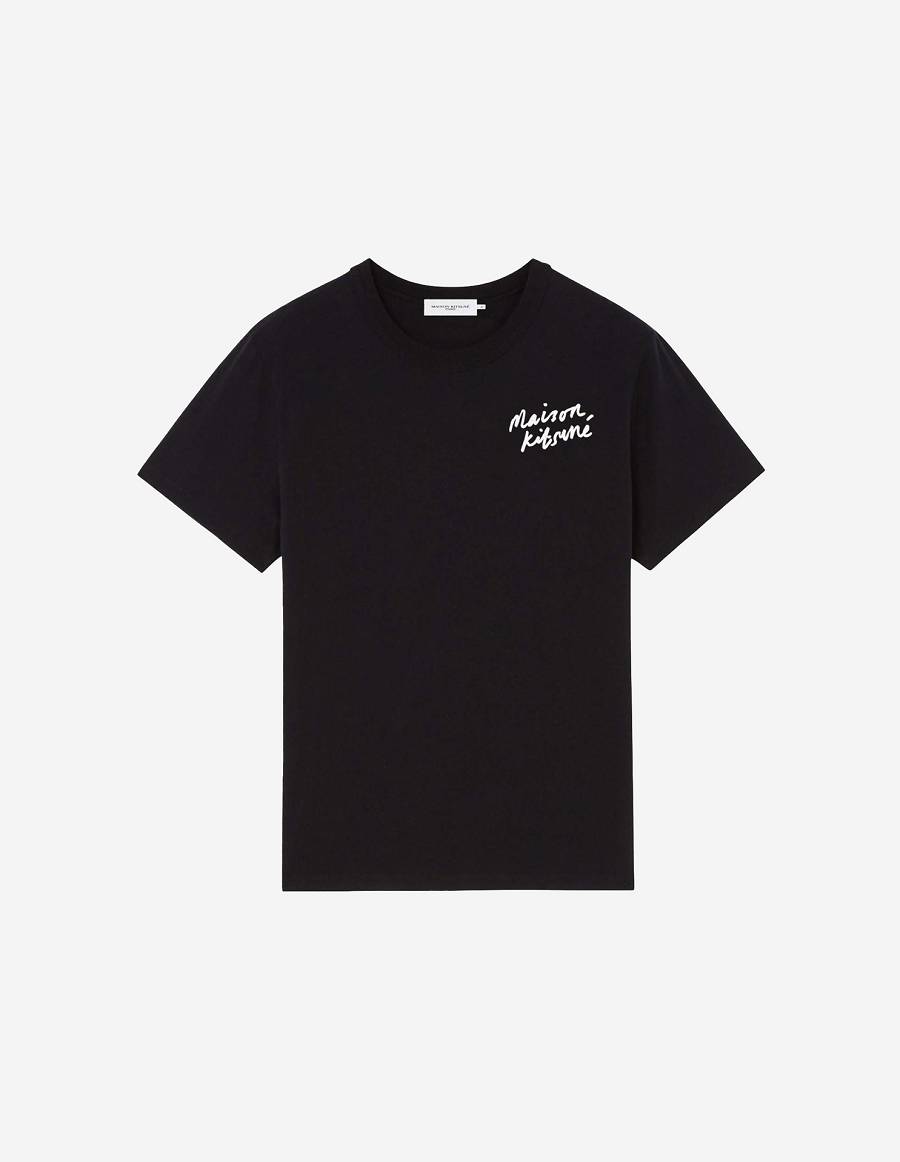 Black Women\'s Maison Kitsune Mini Handwriting Classic T Shirts | AU-S0652