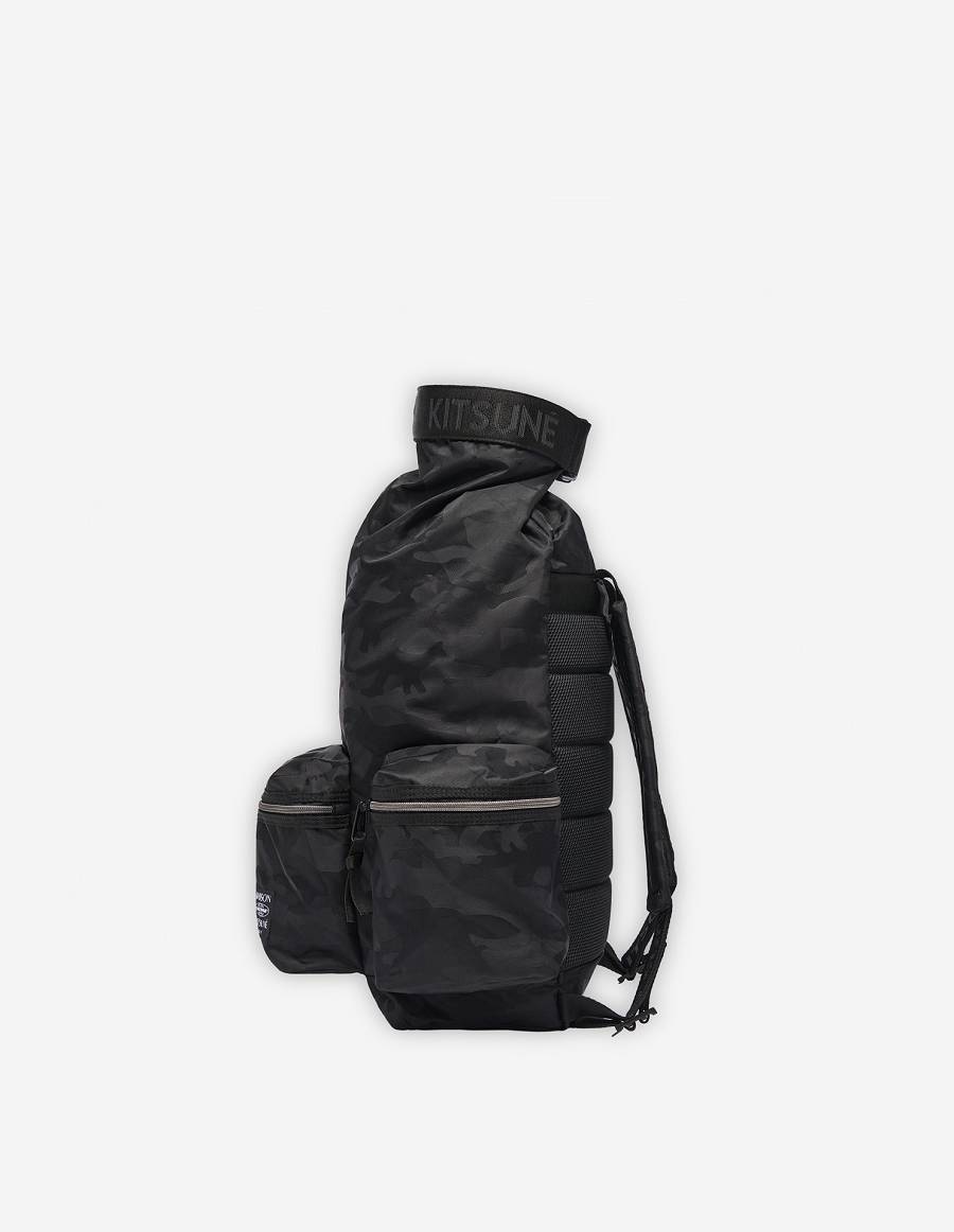 Black Women's Maison Kitsune Mkxeastpak Toproll Backpack Bags | AU-S0590