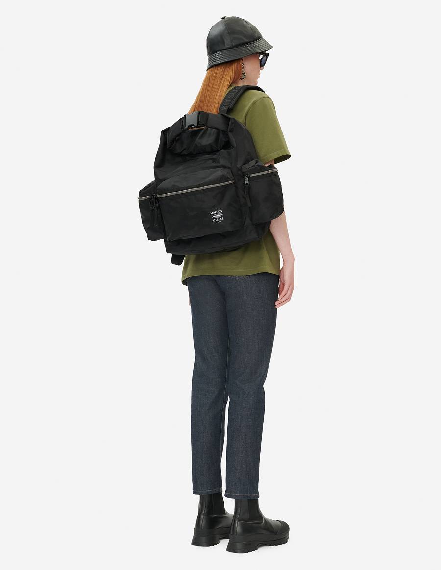 Black Women's Maison Kitsune Mkxeastpak Toproll Backpack Bags | AU-S0590