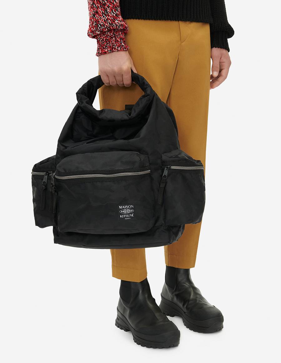 Black Women's Maison Kitsune Mkxeastpak Toproll Backpack Bags | AU-S0590