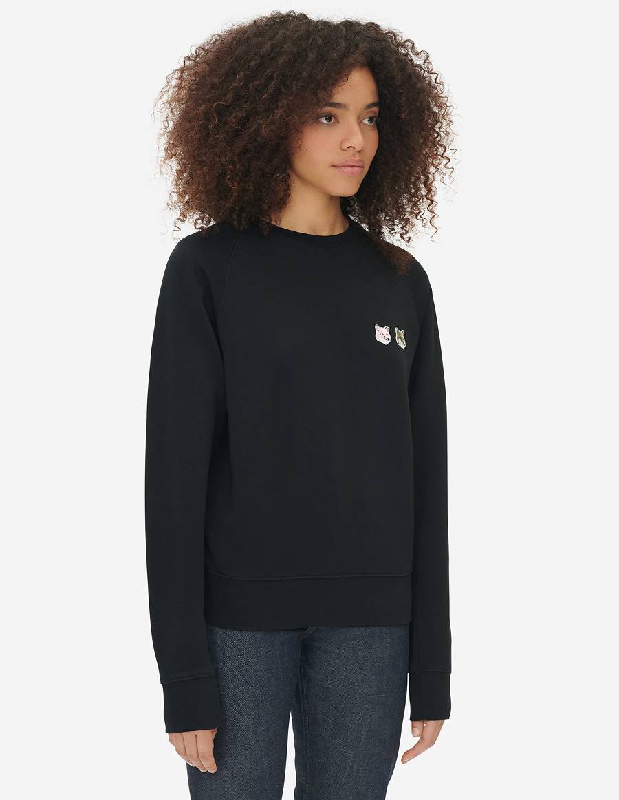 Black Women's Maison Kitsune Monochrome Double Fox Head Adjusted Sweatshirts | AU-S0130