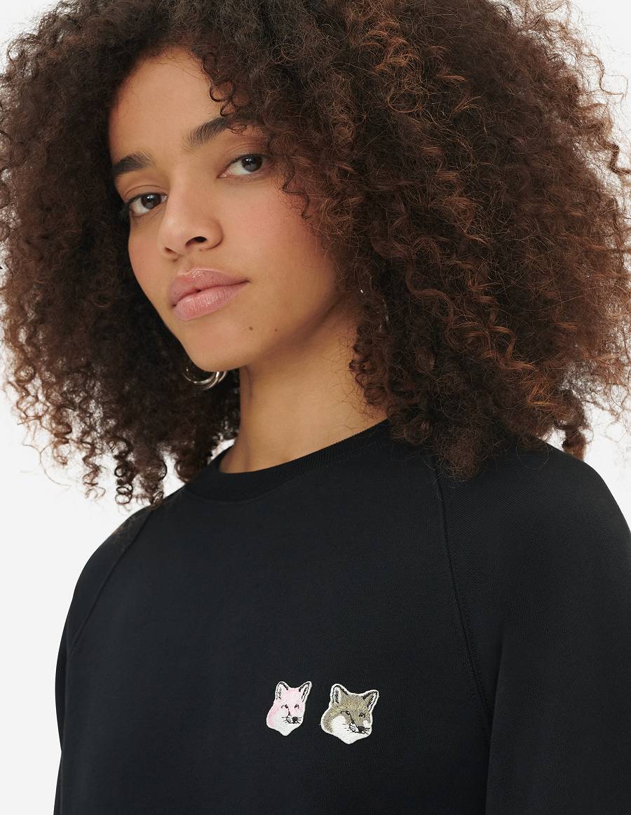 Black Women's Maison Kitsune Monochrome Double Fox Head Adjusted Sweatshirts | AU-S0130