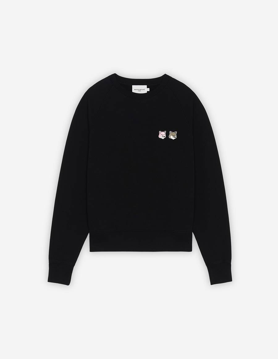 Black Women\'s Maison Kitsune Monochrome Double Fox Head Adjusted Sweatshirts | AU-S0130