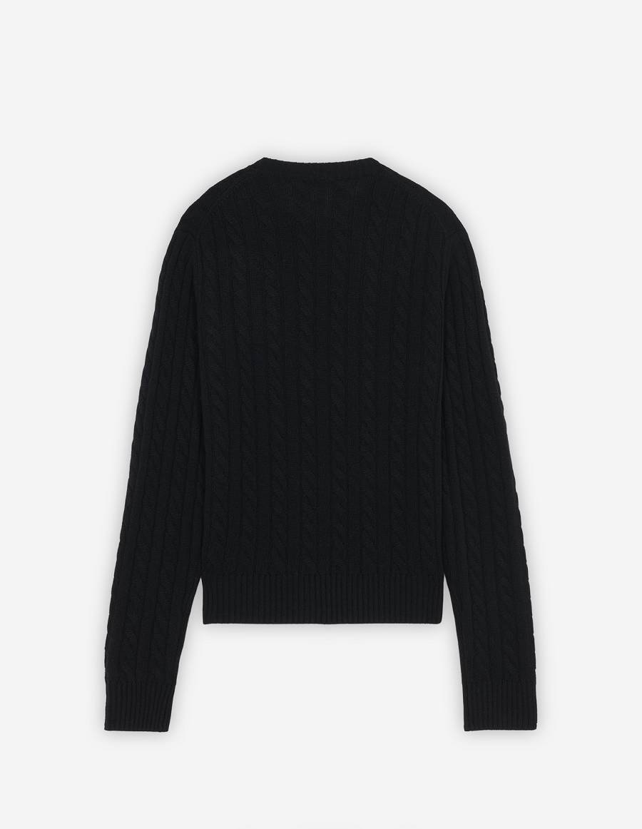 Black Women's Maison Kitsune Navy Fox Patch Classic R-neck Sweaters | AU-S0734