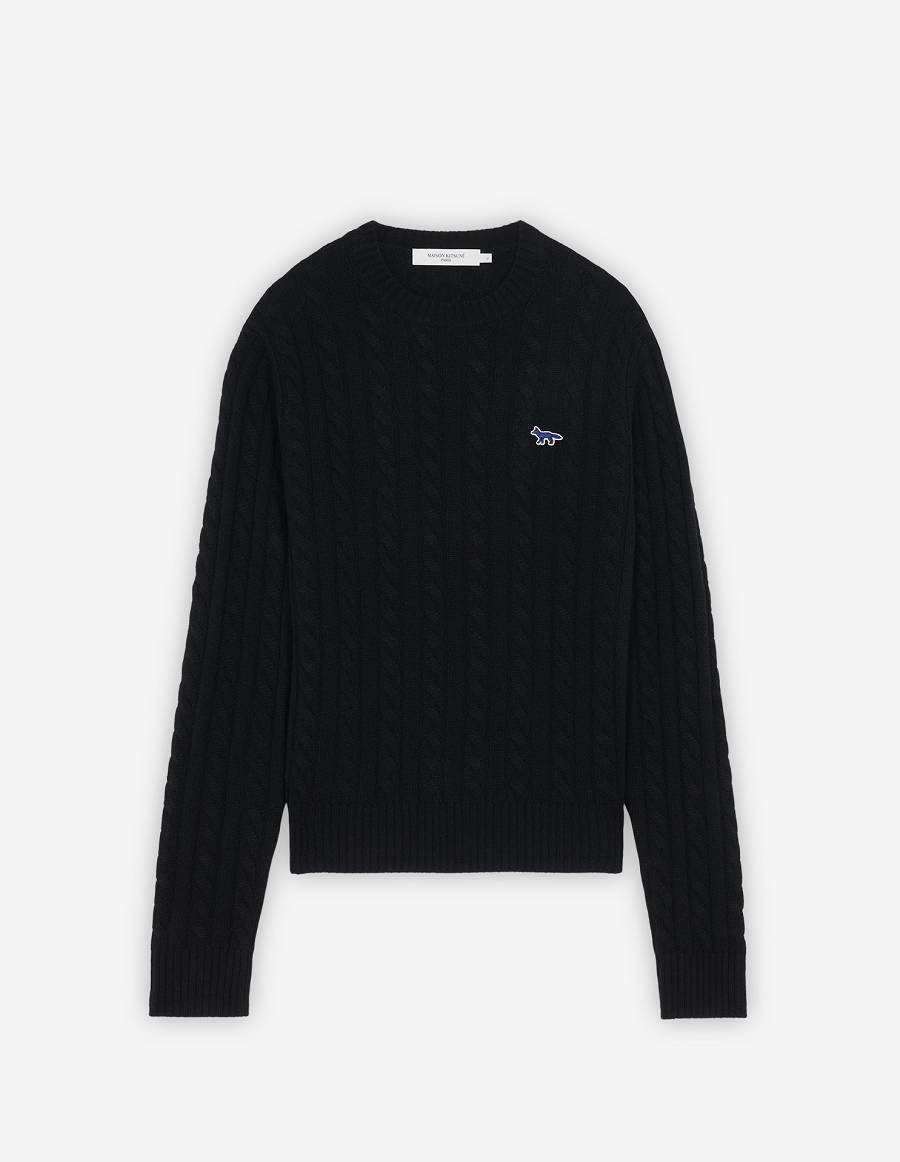 Black Women\'s Maison Kitsune Navy Fox Patch Classic R-neck Sweaters | AU-S0734