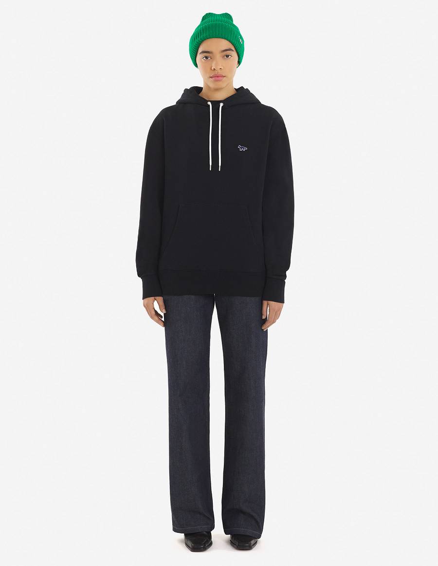 Black Women's Maison Kitsune Navy Fox Patch Classic Hoodies | AU-Z0958