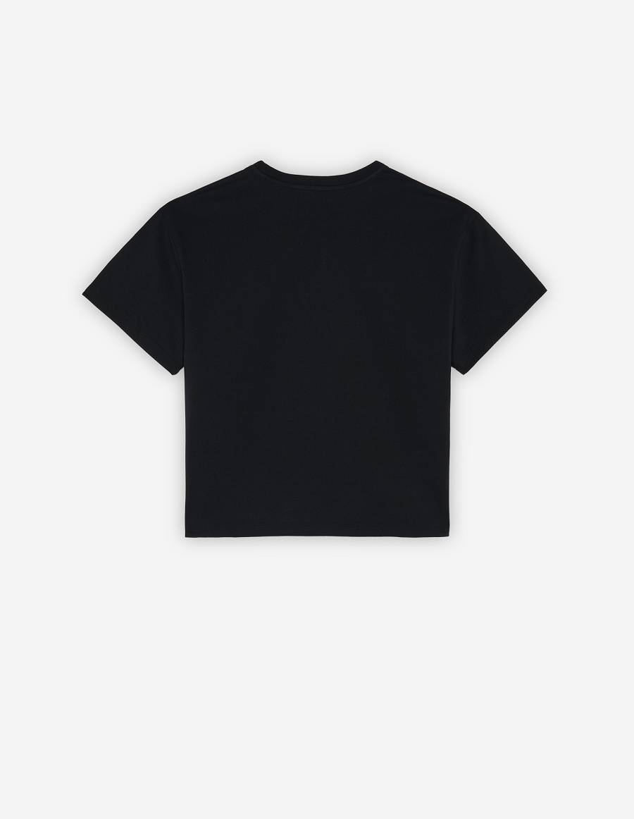 Black Women's Maison Kitsune Paris Embroidery Boxy T Shirts | AU-XM16