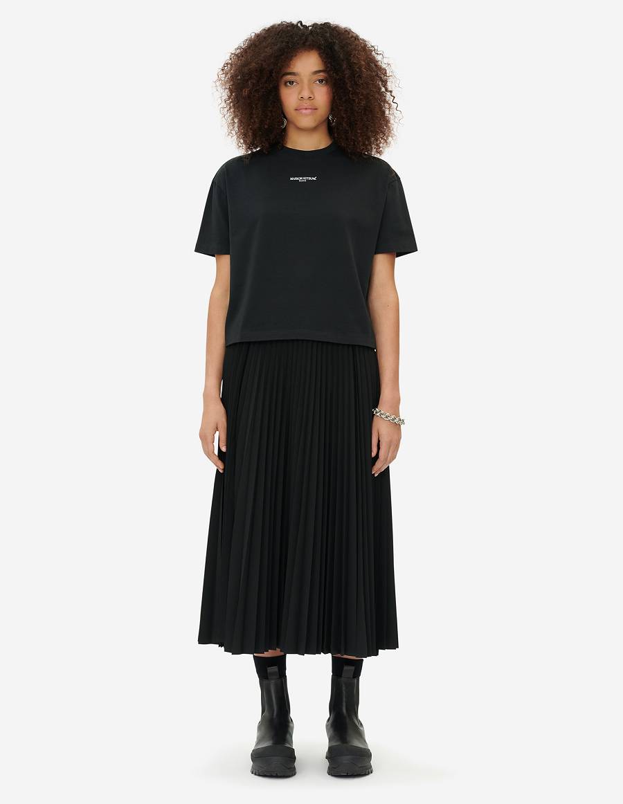 Black Women's Maison Kitsune Paris Embroidery Boxy T Shirts | AU-XM16