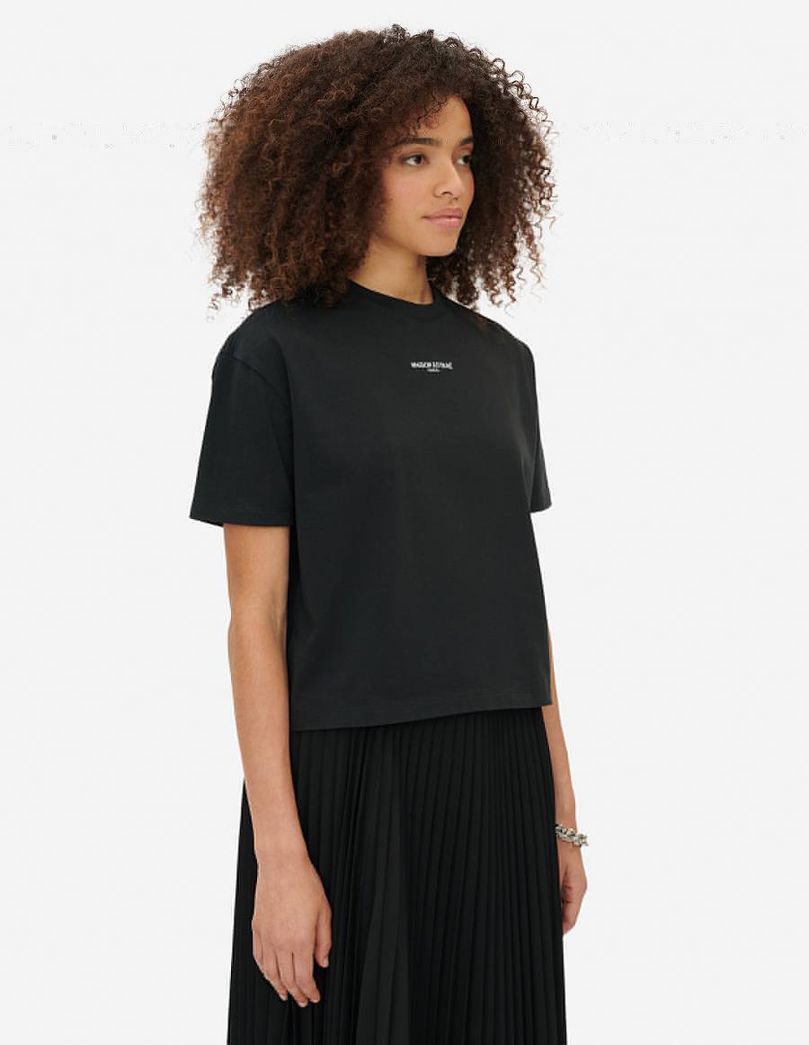 Black Women's Maison Kitsune Paris Embroidery Boxy T Shirts | AU-XM16