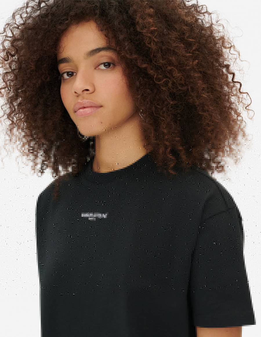 Black Women's Maison Kitsune Paris Embroidery Boxy T Shirts | AU-XM16