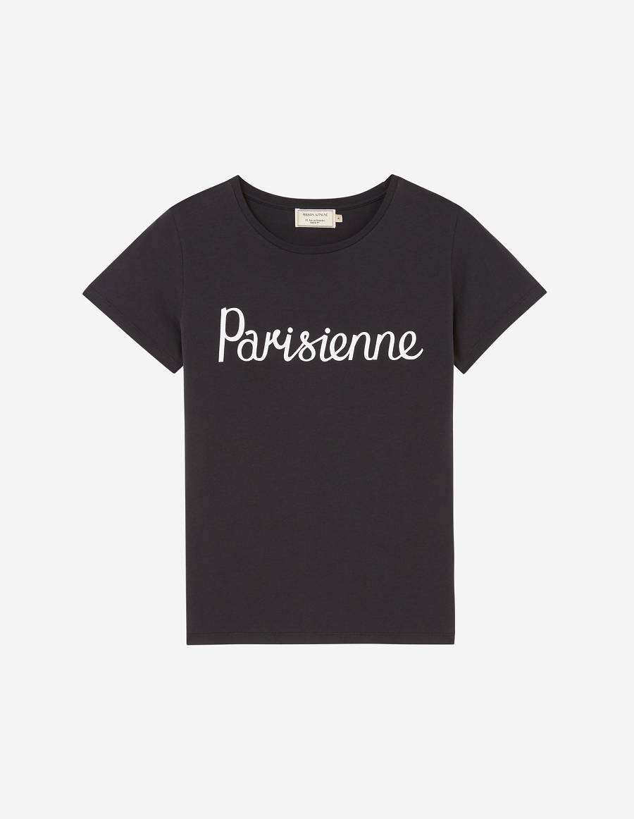 Black Women\'s Maison Kitsune Parisienne Classic T Shirts | AU-Q0206