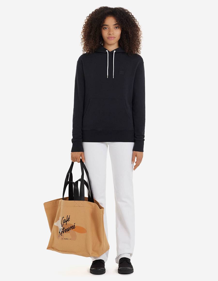 Black Women's Maison Kitsune Patch Profile Fox Cafe Classic Hoodies | AU-E0990