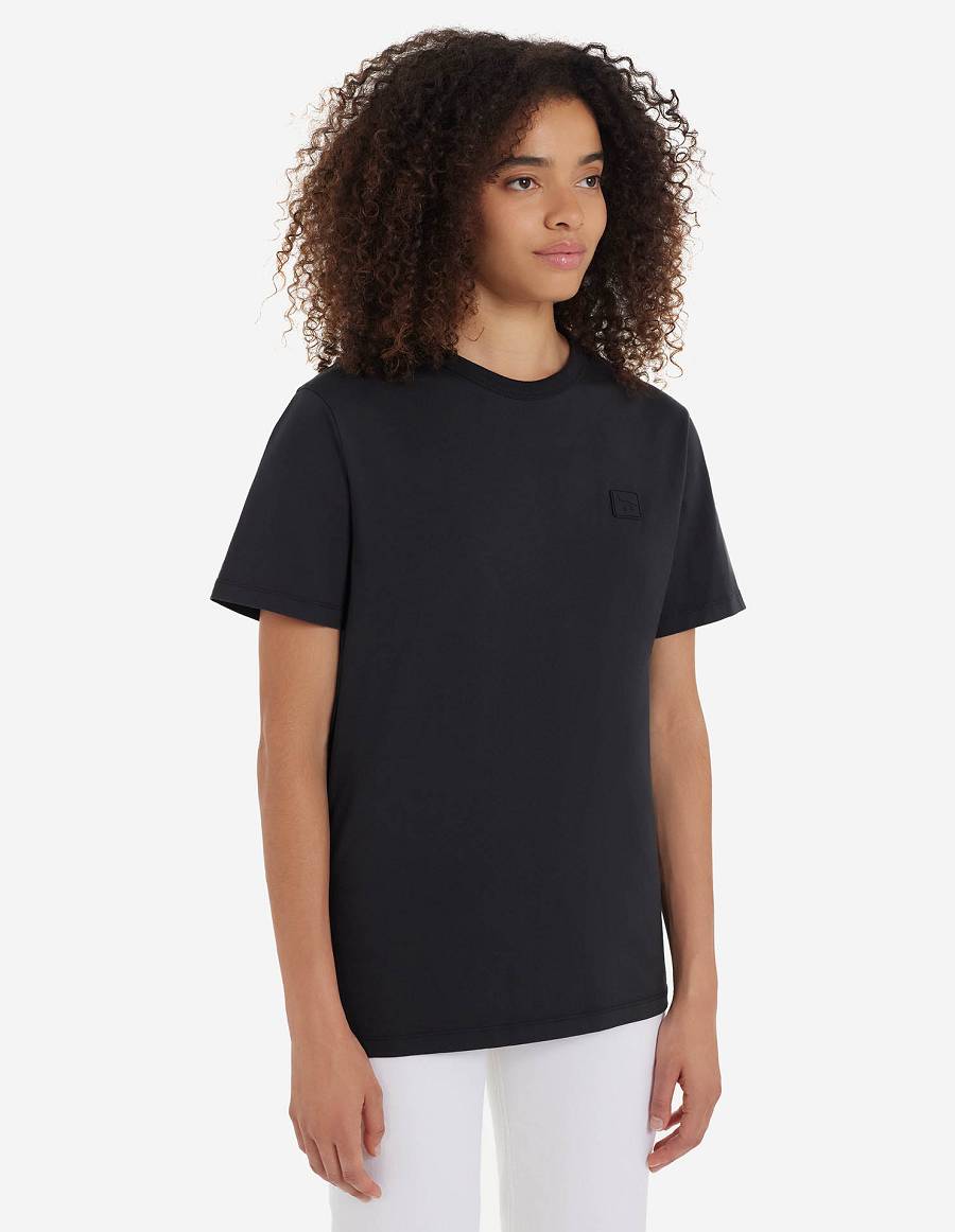 Black Women's Maison Kitsune Patch Profile Fox Cafe Classic T Shirts | AU-K0795