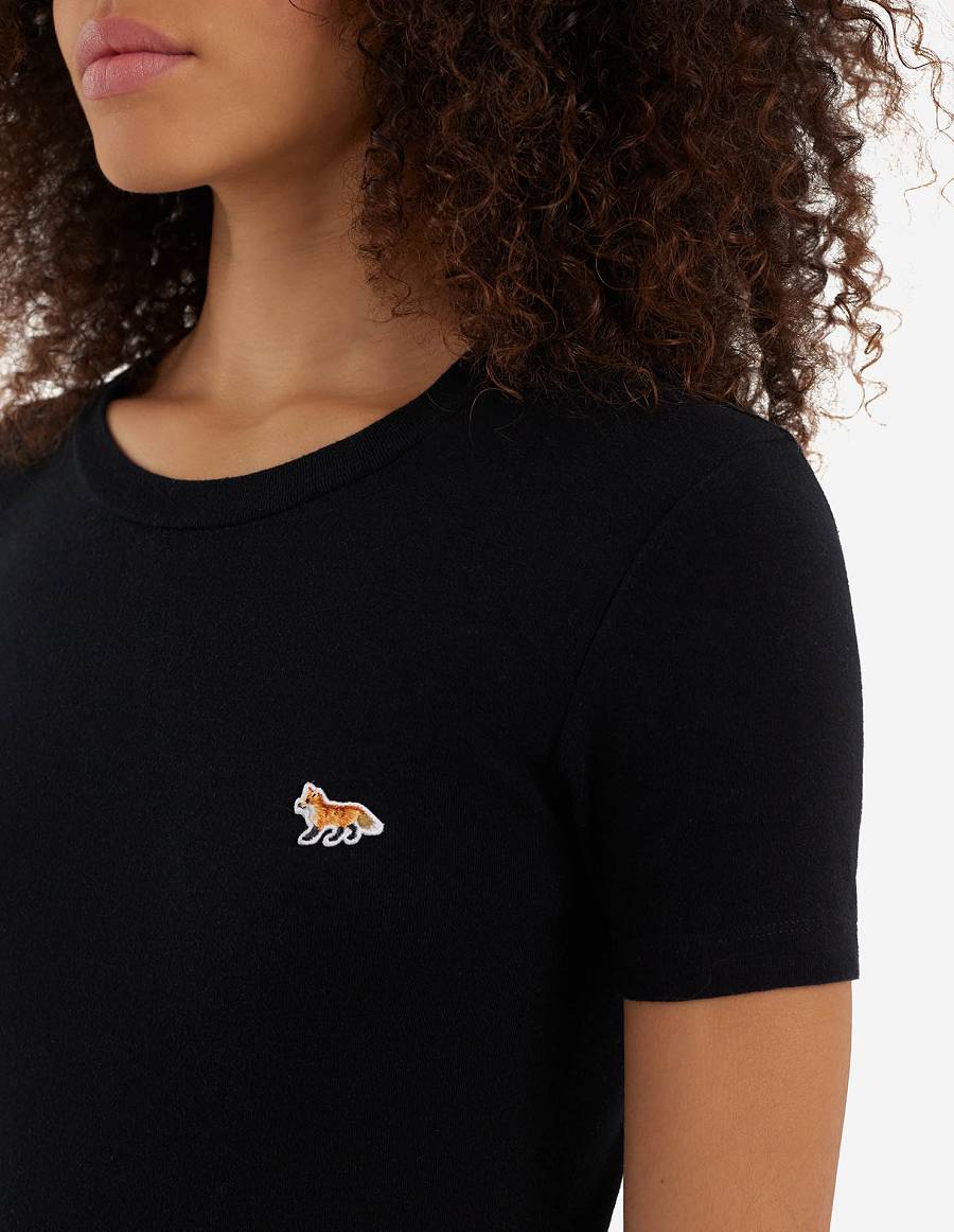 Black Women's Maison Kitsune Profile Fox Patch Fitted T Shirts | AU-L140