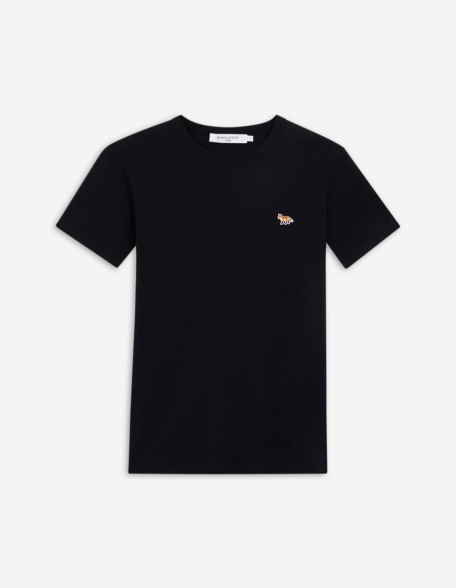 Black Women\'s Maison Kitsune Profile Fox Patch Fitted T Shirts | AU-L140