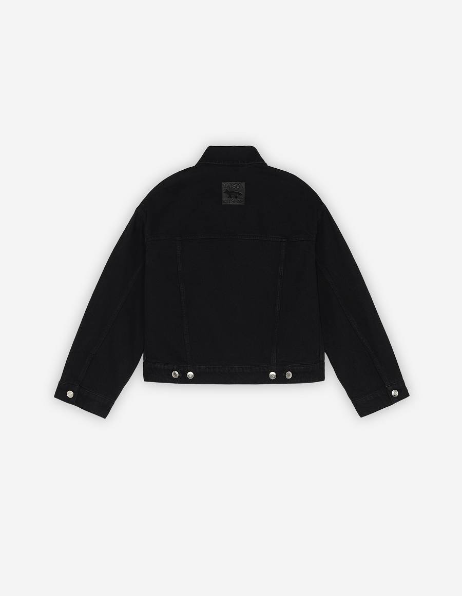 Black Women's Maison Kitsune Trucker Pleats Jackets | AU-K0893