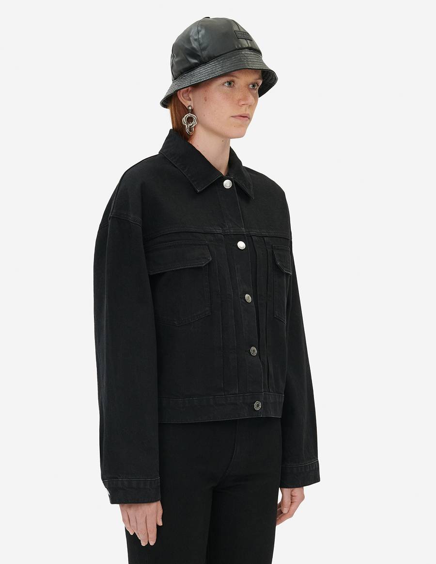 Black Women's Maison Kitsune Trucker Pleats Jackets | AU-K0893