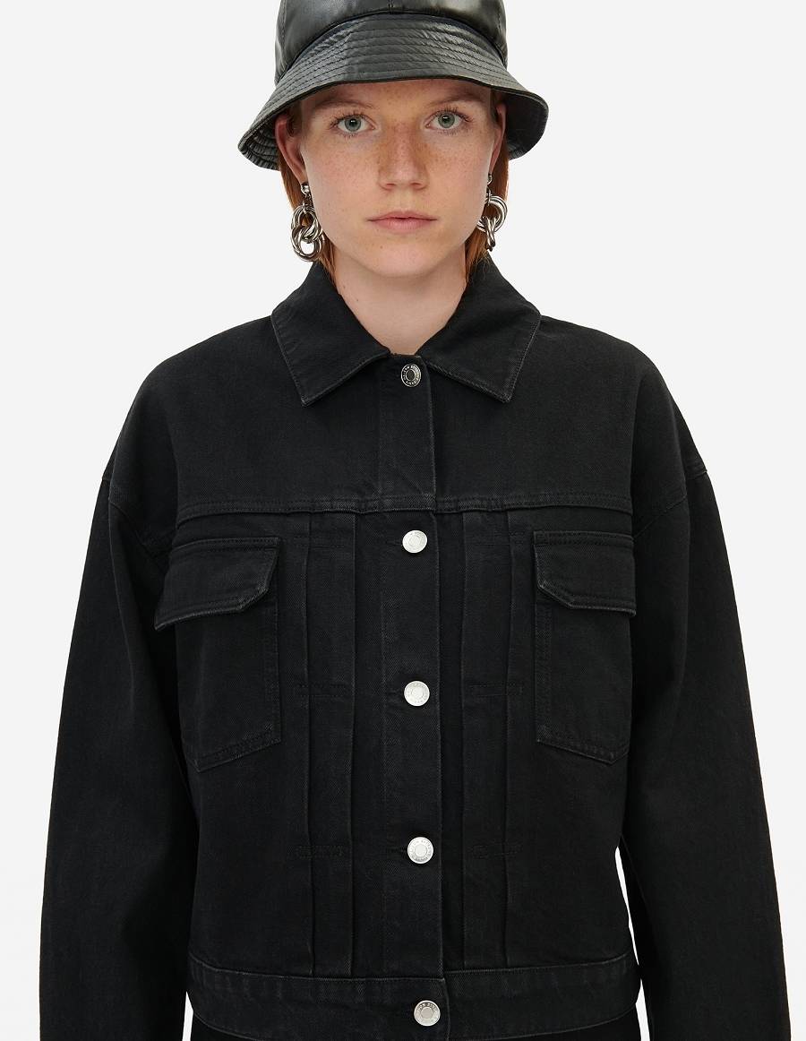 Black Women's Maison Kitsune Trucker Pleats Jackets | AU-K0893