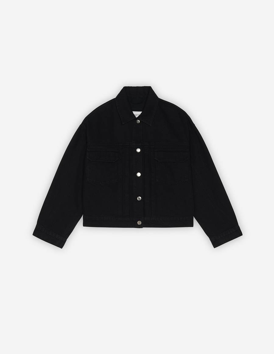 Black Women\'s Maison Kitsune Trucker Pleats Jackets | AU-K0893