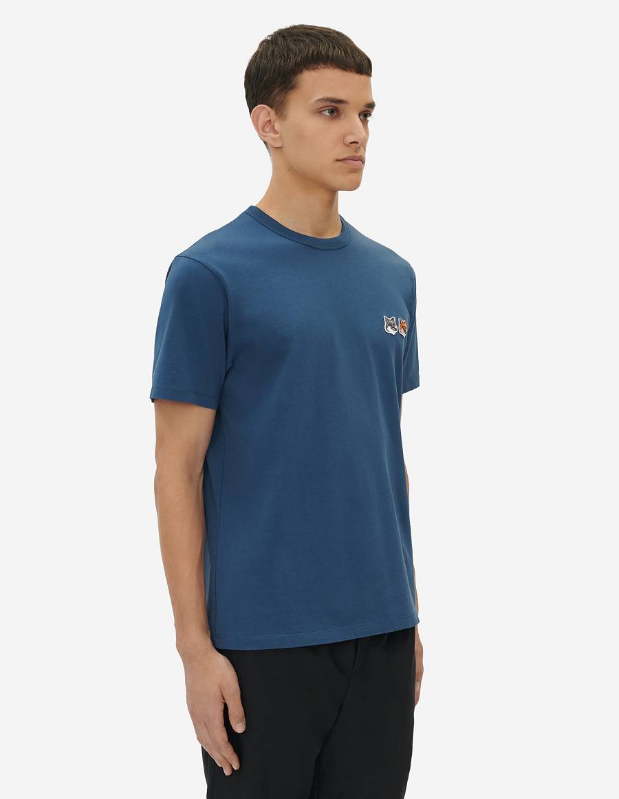 Blue Men's Maison Kitsune Double Fox Head Patch Classic T Shirts | AU-K545