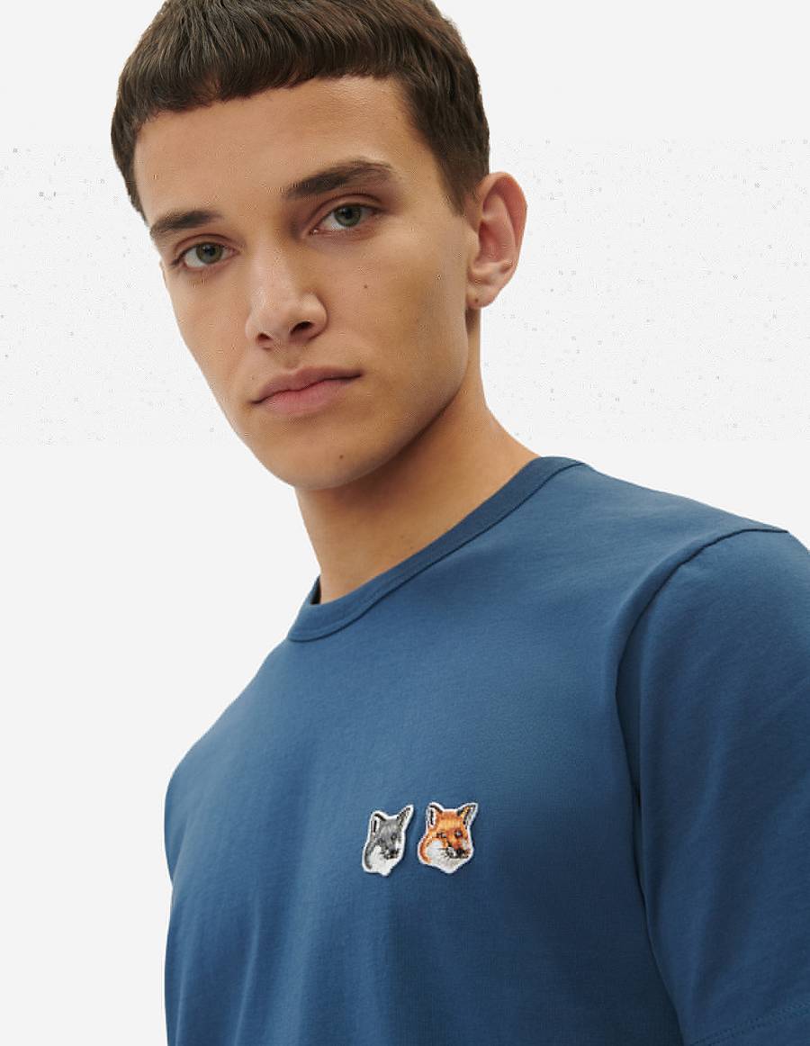 Blue Men's Maison Kitsune Double Fox Head Patch Classic T Shirts | AU-K545