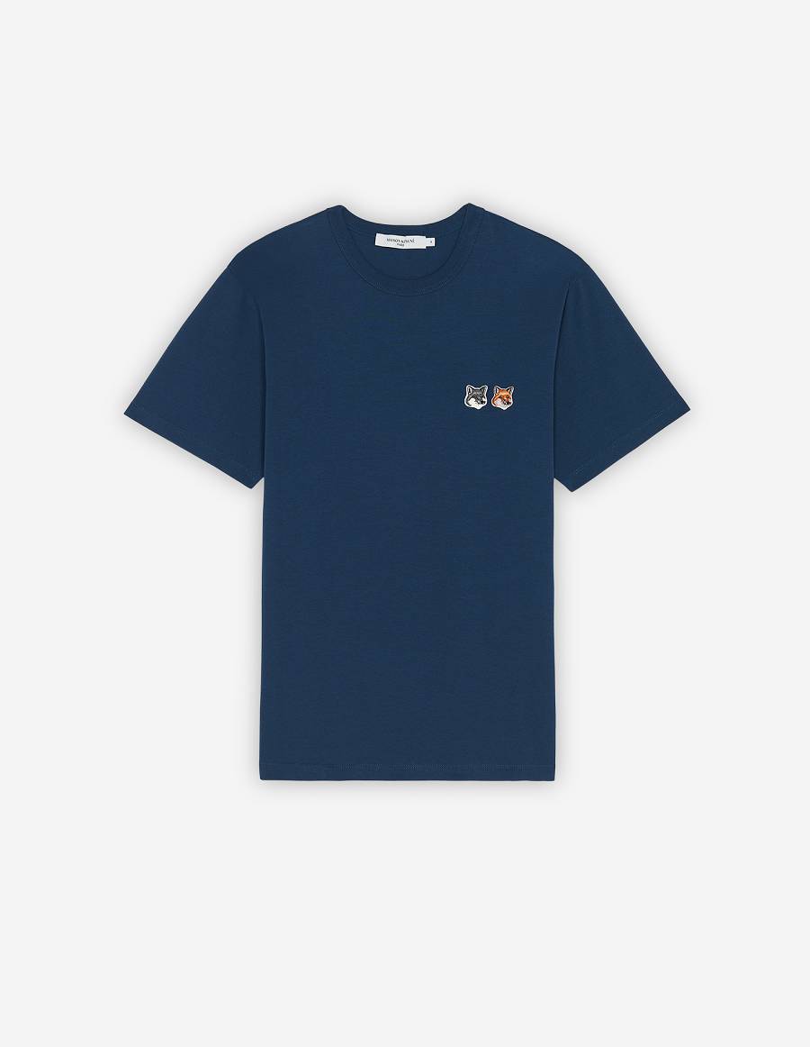 Blue Men\'s Maison Kitsune Double Fox Head Patch Classic T Shirts | AU-K545