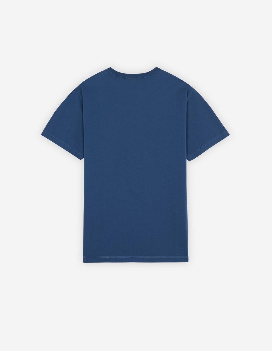 Blue Men's Maison Kitsune Double Monochrome Fox Head Patch Classic T Shirts | AU-P0M52