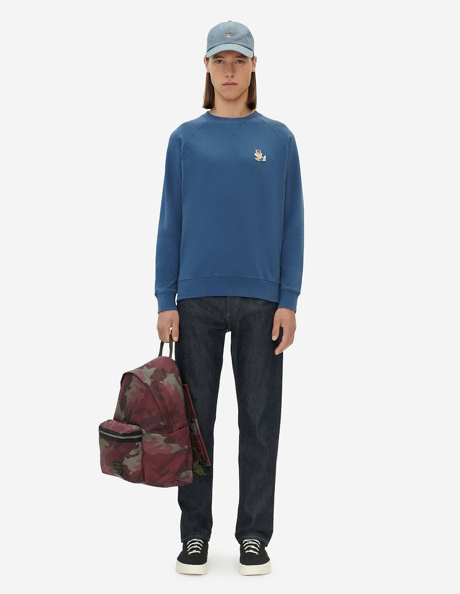 Blue Men's Maison Kitsune Dressed Fox Patch Classic Sweatshirts | AU-K0M68