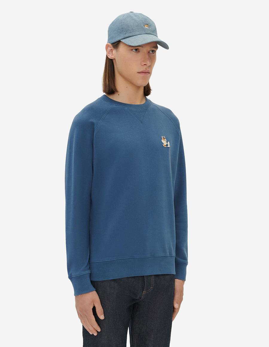 Blue Men's Maison Kitsune Dressed Fox Patch Classic Sweatshirts | AU-K0M68