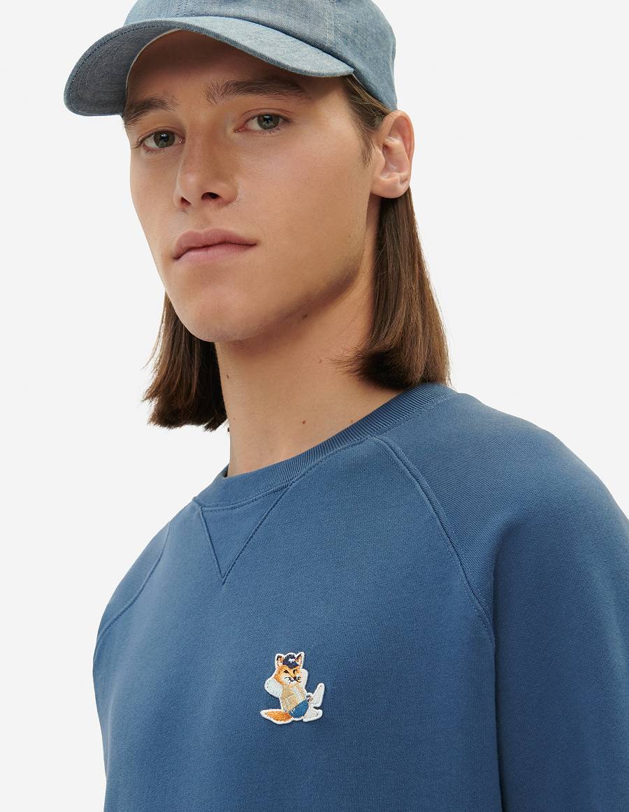 Blue Men's Maison Kitsune Dressed Fox Patch Classic Sweatshirts | AU-K0M68