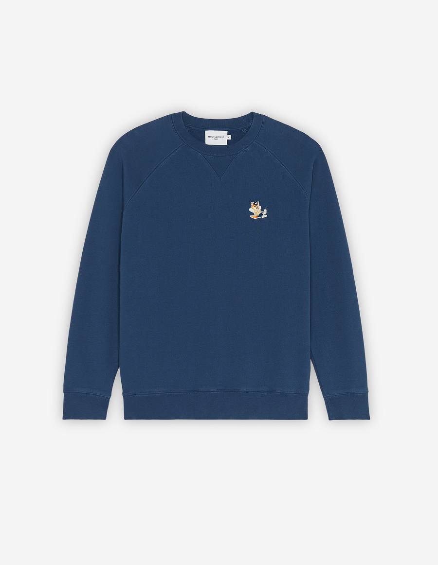 Blue Men\'s Maison Kitsune Dressed Fox Patch Classic Sweatshirts | AU-K0M68