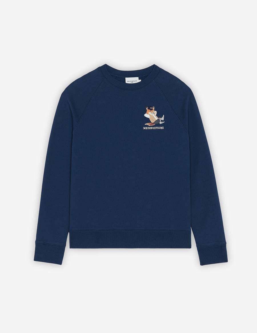 Blue Men\'s Maison Kitsune Dressed Fox Print Clean Sweatshirts | AU-S0705