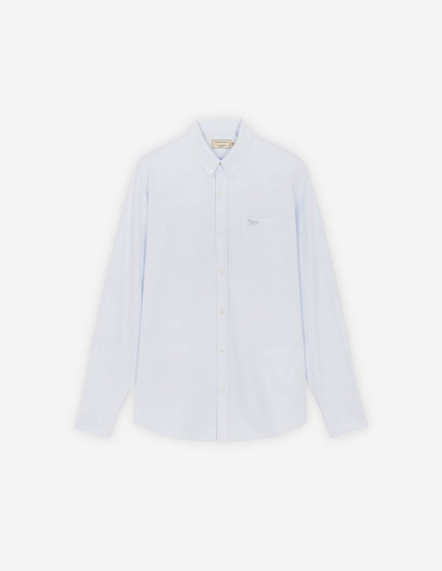 Blue Men\'s Maison Kitsune Fox Embroidery Pocket Classic Shirts | AU-Z0407