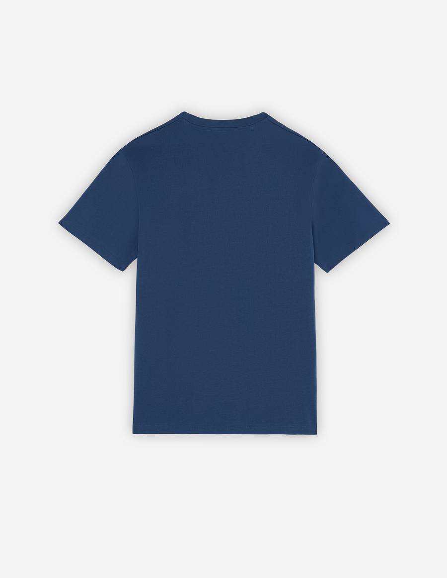 Blue Men's Maison Kitsune Mini Handwriting Classic T Shirts | AU-S734