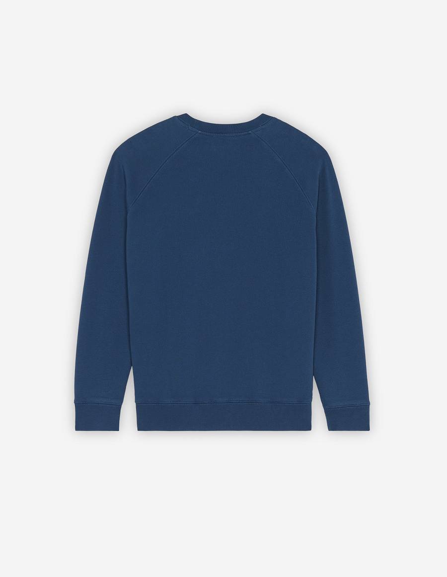 Blue Men's Maison Kitsune Monochrome Fox Head Patch Classic Sweatshirts | AU-X0406