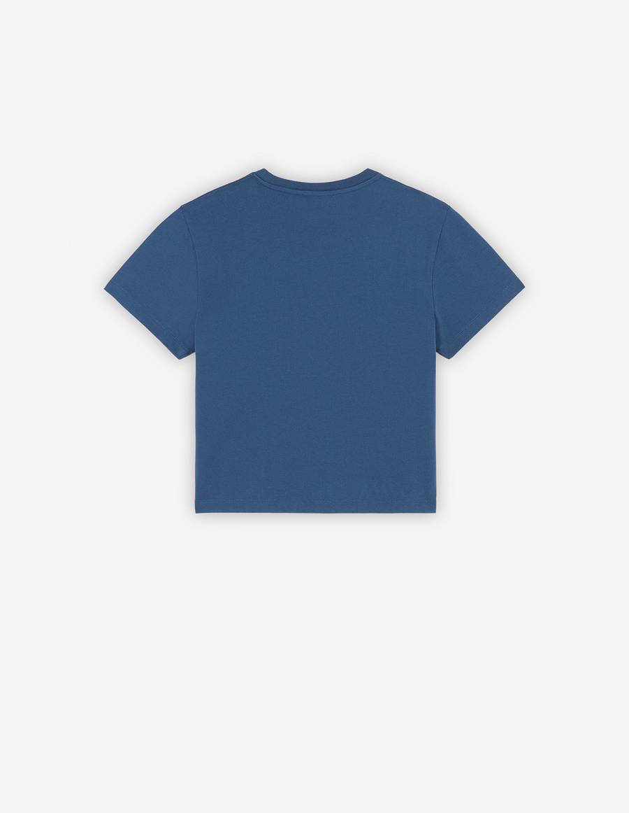 Blue Women's Maison Kitsune Double Fox Head Patch Cropped T Shirts | AU-K0458