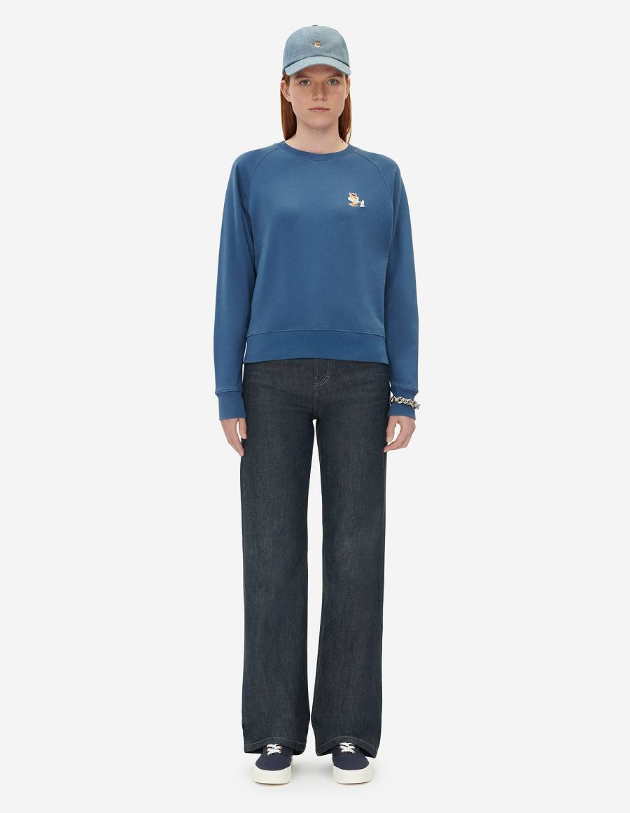 Blue Women's Maison Kitsune Dressed Fox Patch Adjusted Sweatshirts | AU-X0261