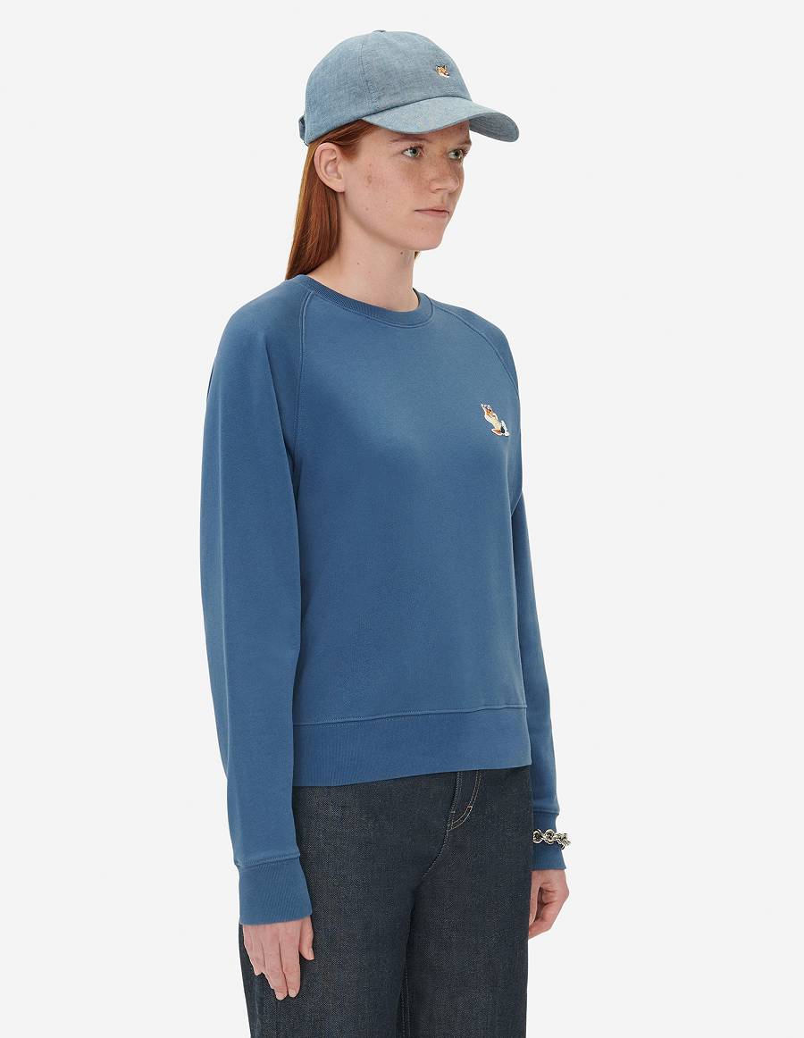 Blue Women's Maison Kitsune Dressed Fox Patch Adjusted Sweatshirts | AU-X0261