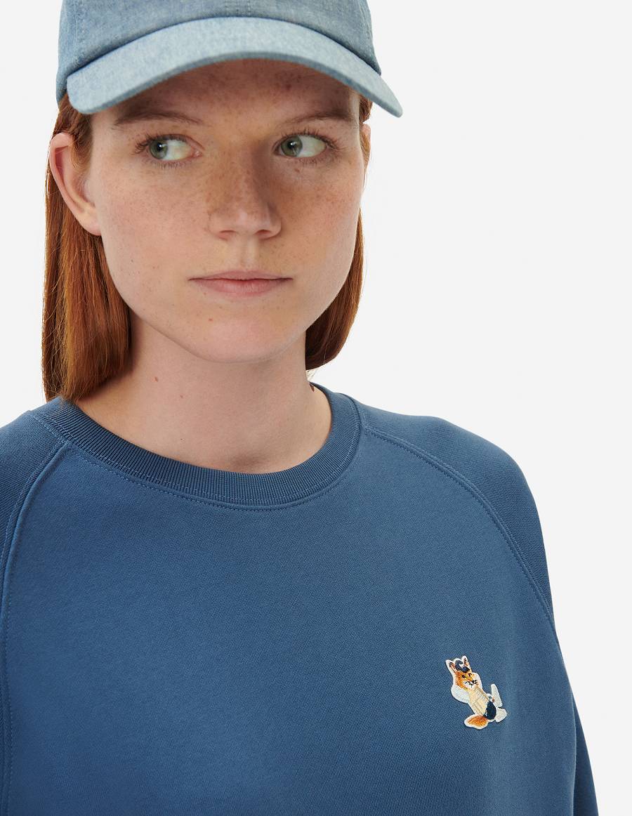 Blue Women's Maison Kitsune Dressed Fox Patch Adjusted Sweatshirts | AU-X0261