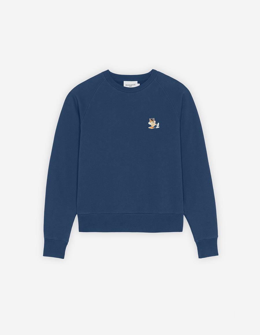 Blue Women\'s Maison Kitsune Dressed Fox Patch Adjusted Sweatshirts | AU-X0261