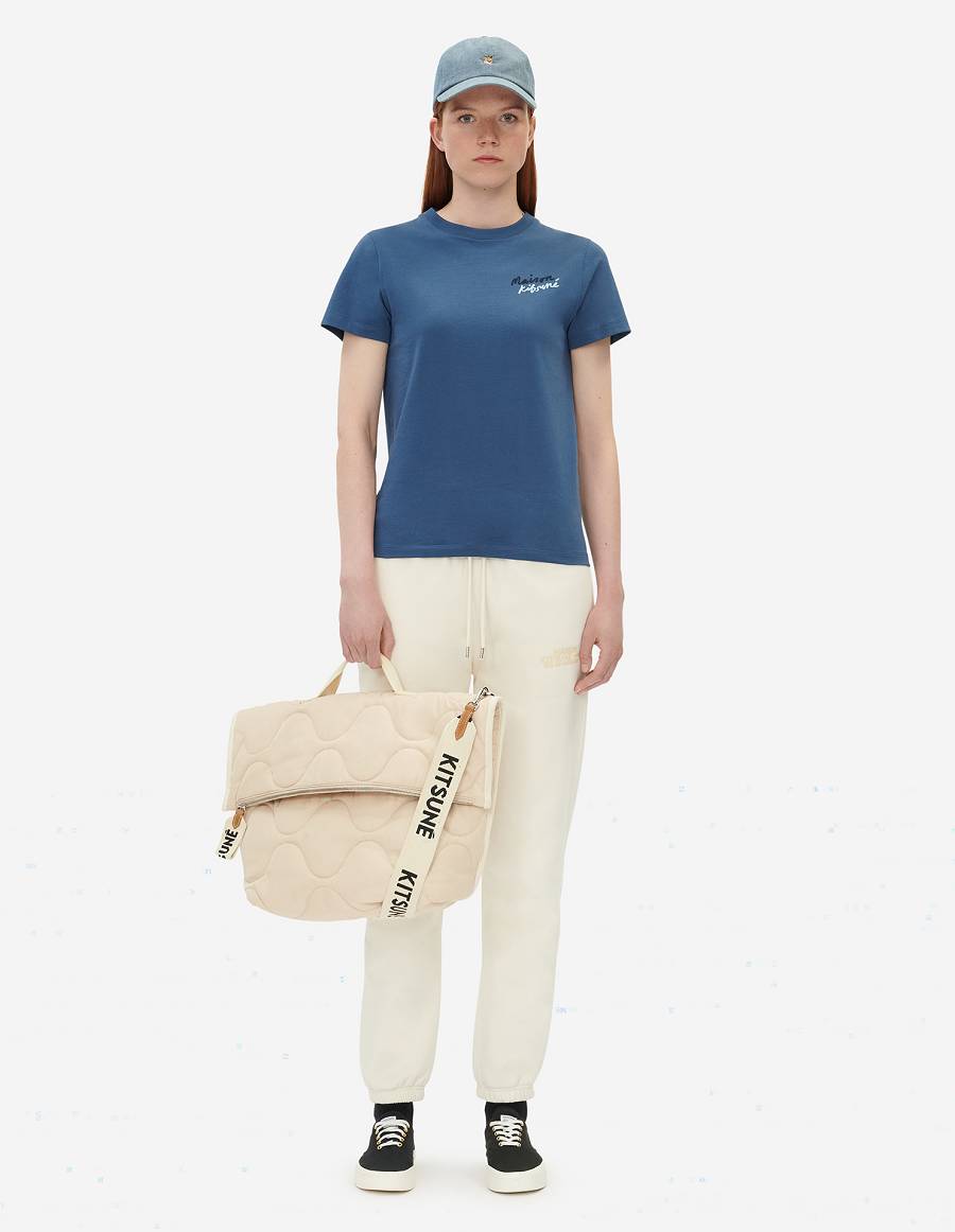 Blue Women's Maison Kitsune Mini Handwriting Classic T Shirts | AU-G0530