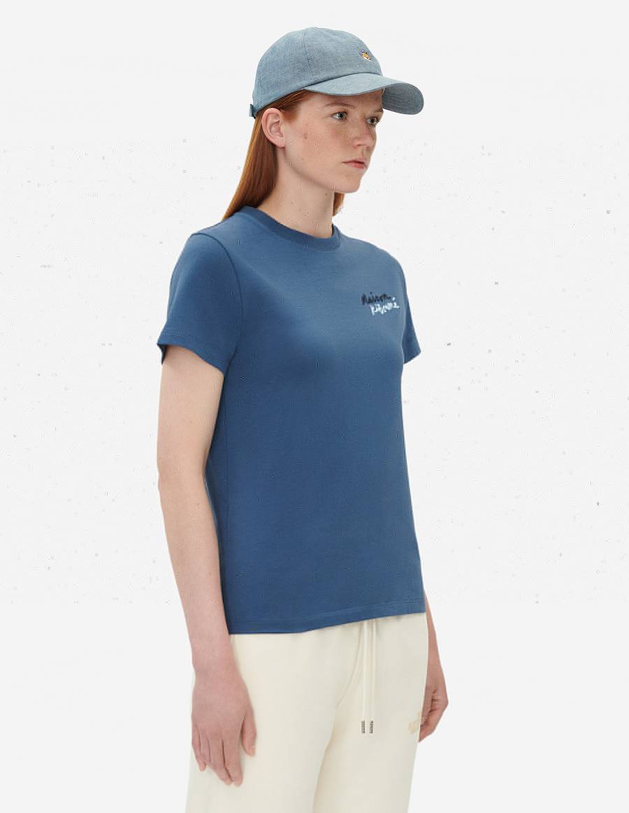 Blue Women's Maison Kitsune Mini Handwriting Classic T Shirts | AU-G0530