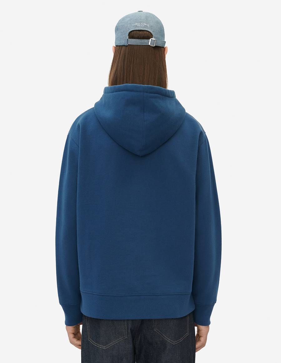 Blue Women's Maison Kitsune Mini Handwriting Relaxed Hoodies | AU-V0404